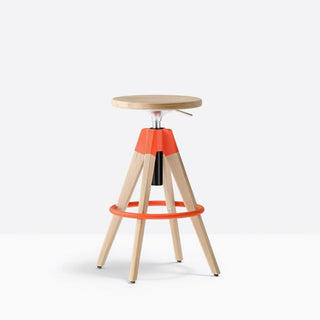 Pedrali Arki-Stool ARKW6 stool in oak wood with orange metal footrest Buy on Shopdecor PEDRALI collections